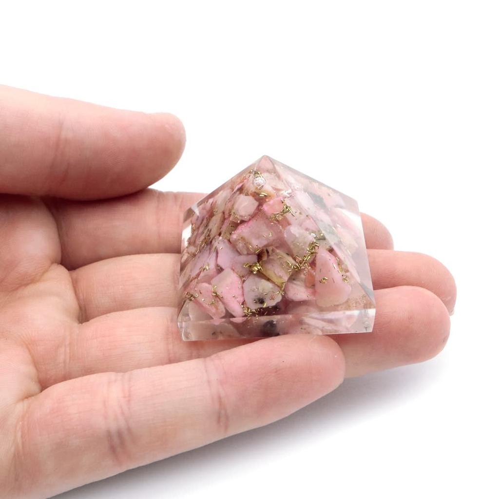 [GOLD STONE] Pink Opal Orgonite Pyramid, Spiritual Item, Approximately 30mm Wide, No Coil