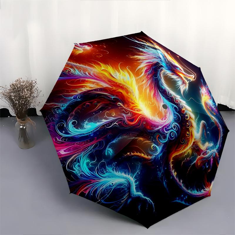 1pc Enchanted Dragons Automatic Opening/Closing Umbrella with Portable Tri-Fold Design, 8-Bone Iron Frame - Outdoor Umbrella for Festivals, Trave