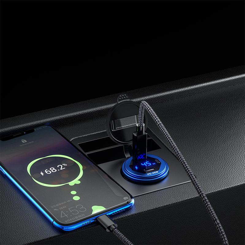 Metal Dual 90W USB C Type C PD Fast Car Charger 12V/24V with Voltage/Power Display for SUV Motorcycle Truck Boat Bus RV ATV