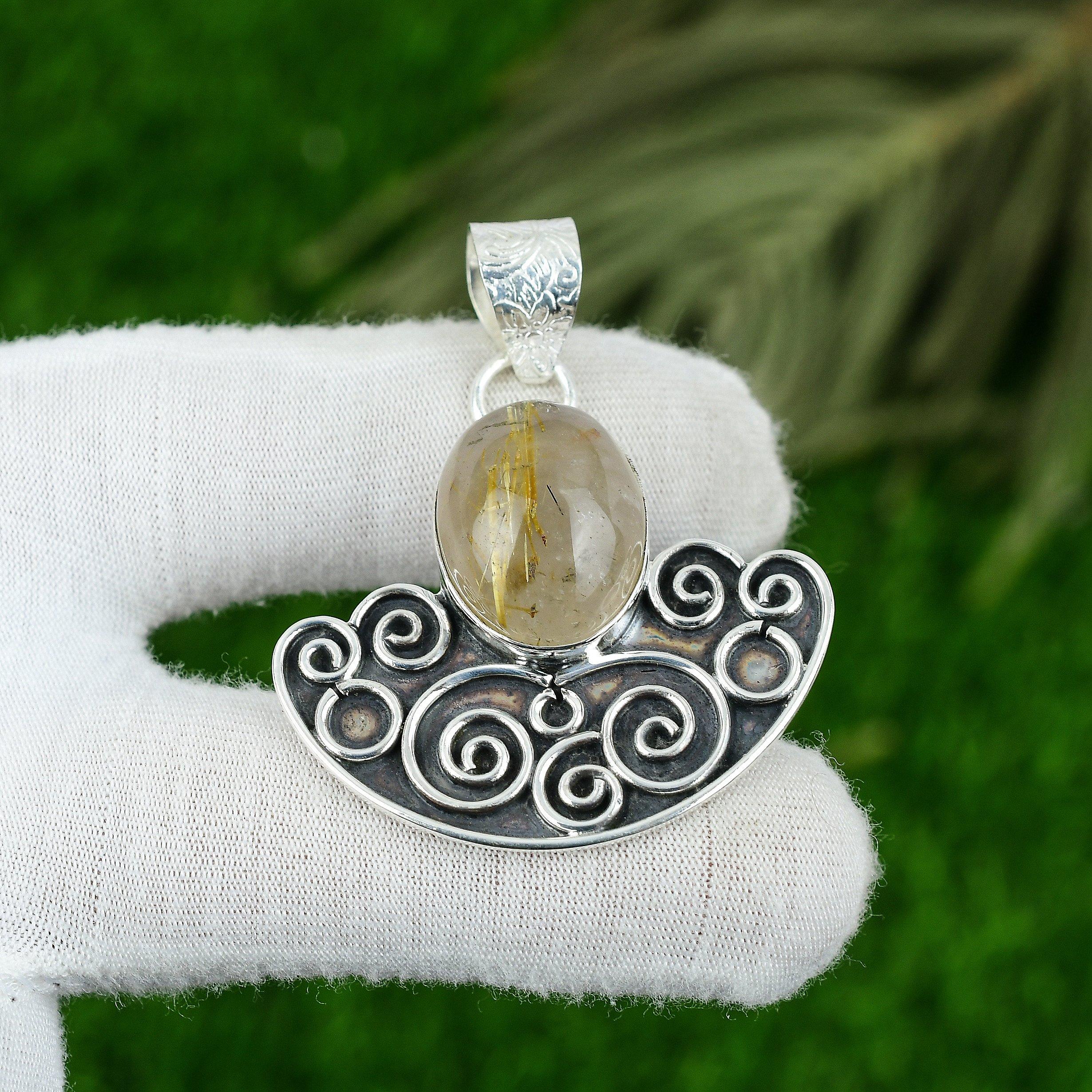 Mothers day Sale Sterling Silver Natural Golden Rutile Artisan Bezel New Pendant