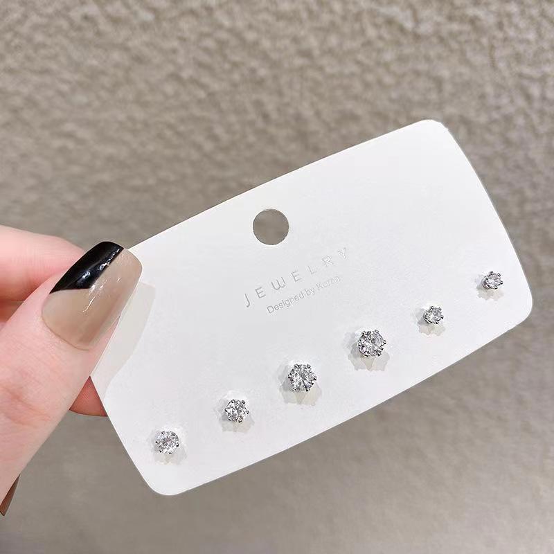 

Super flash zircon silver stud earrings, small versatile rhinestone simple earrings set, men s and women s earbone stud earrings.