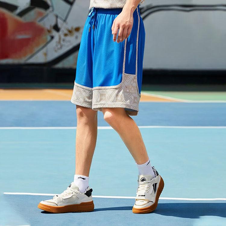 Li Ning BADFIVE Basketball Shorts Men's Light Blue Moderate Straight Fit Pants AAPS261-1