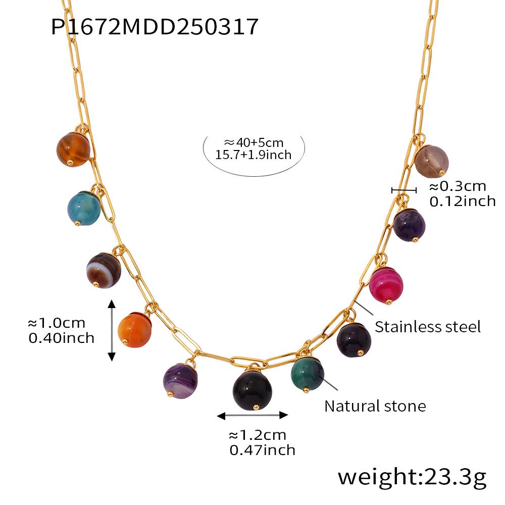 Qiongyao Bohemian Style Colorful Round Stone Necklace with Pendant