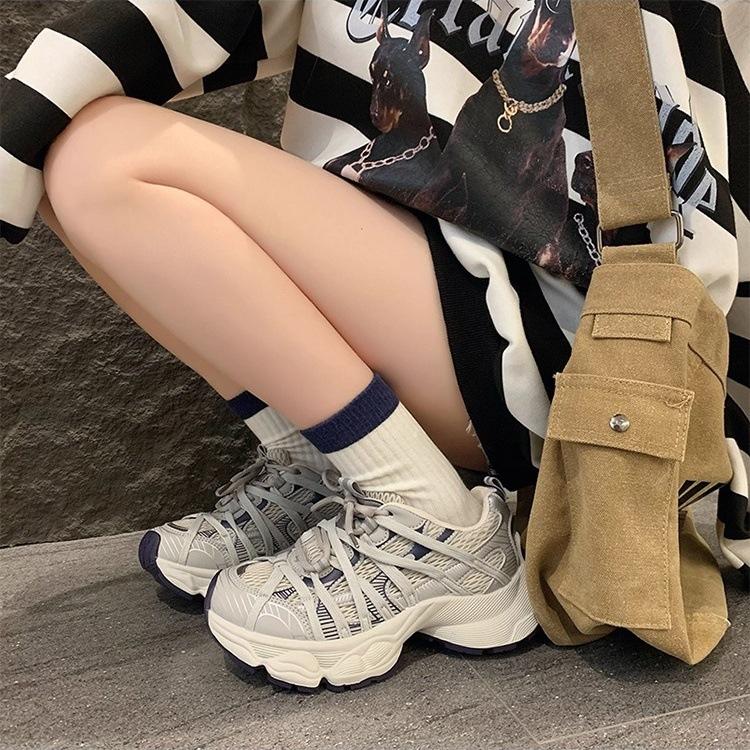 Mesh Thick-soled Women's New Spring Heightening and Breathable Round Head Niche Sports and Leisure Shoes