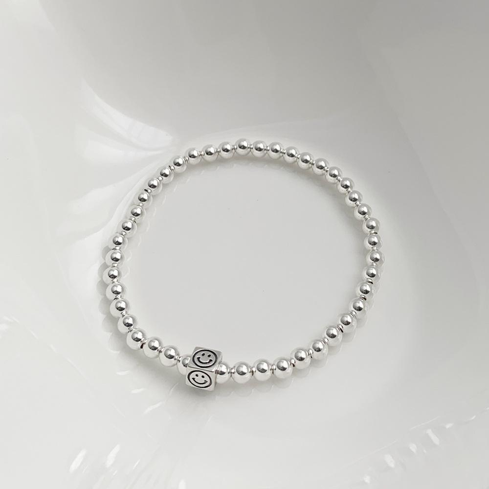 Ins Design 925 Sterling Silver Handmade Round Beads Bracelets Lovely Cute Heart/Bean/Square Smile Charm Women Bracelets Jewelry