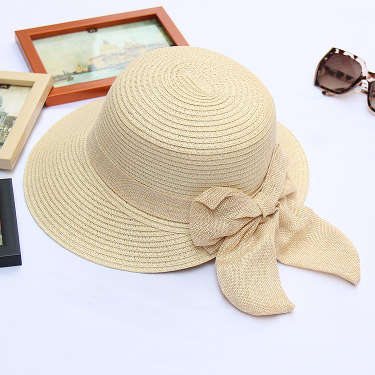 2023 Women's Sun Hat Big Bow Wide Brim Floppy Summer Hats For Women Beach Panama Straw Bucket Hat Sun Protection Visor Femme Cap