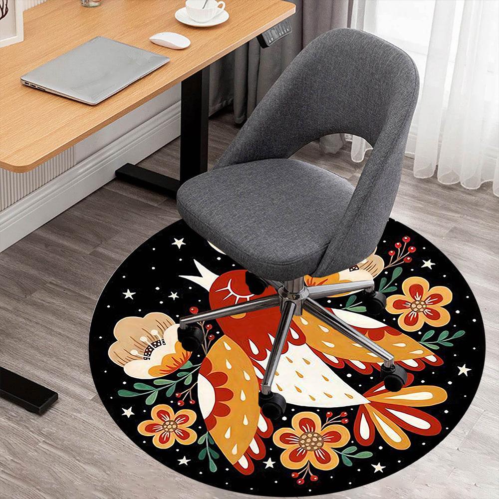 1pc bird flowers Round Chair mat Area Rug - Non-Slip, Floor Mat for Office, Bedroom, and Indoor Decor -1002020