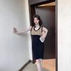 Summer new contrasting color V-neck sleeveless knitted vest skirt women's high-end waist and thin hip dress