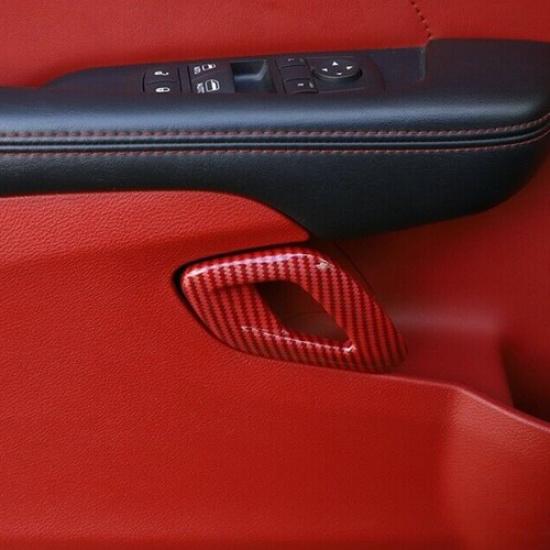 Red Carbon Fiber Interior Door Handle Cover Trim Fits Dodge Challenger 2011+ T