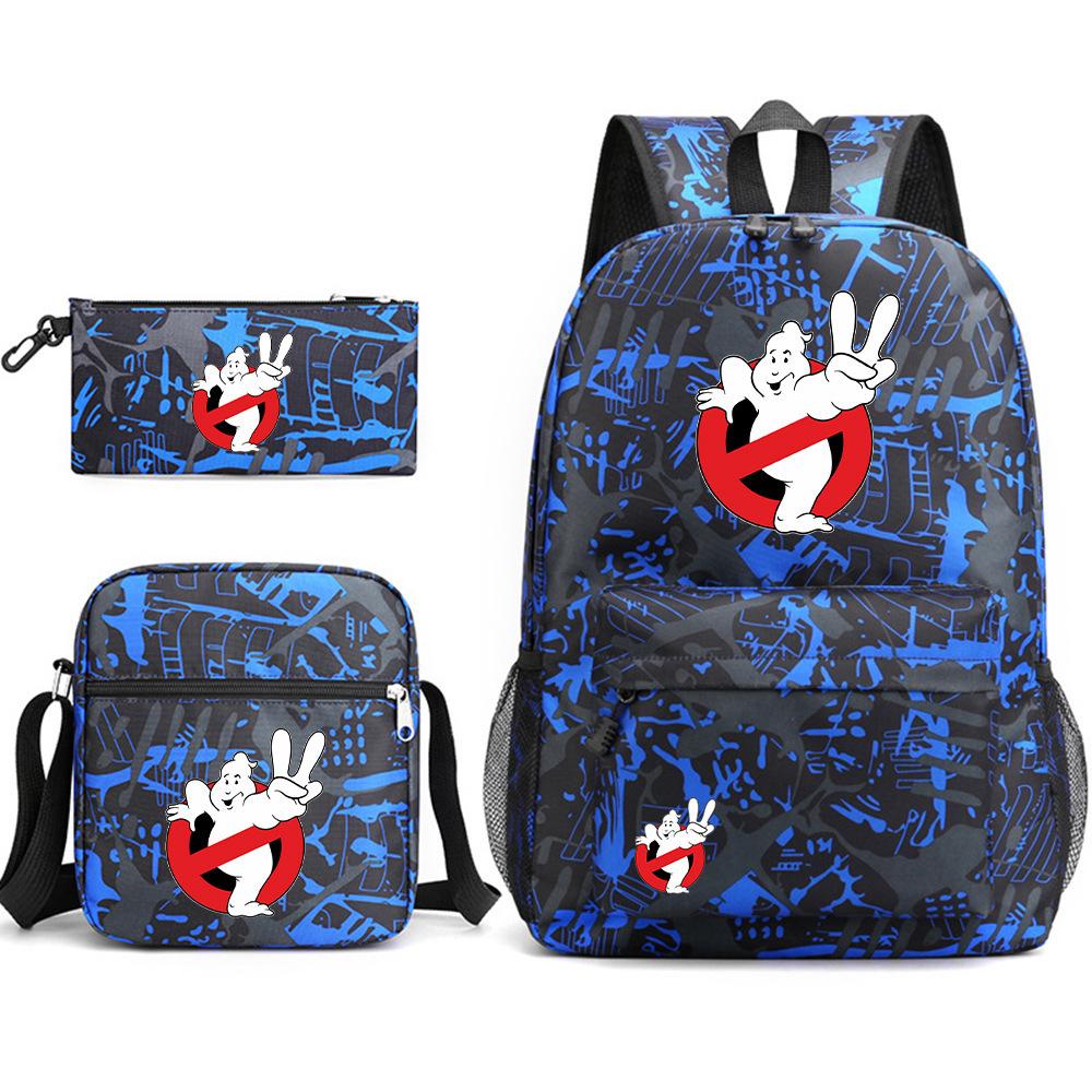 Ghostbusters Three-Piece School Bag Casual Shoulder School Backpack Printed Travel Large Capacity Backpack Backpack
