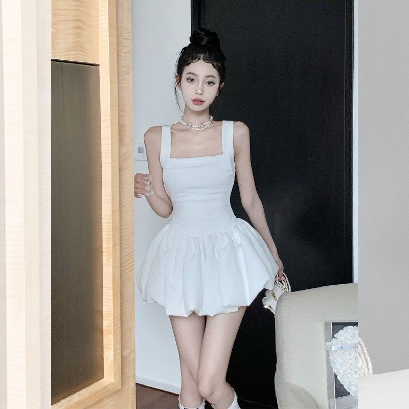 Spice girl white suspender dress women's summer temperament sexy waist thin princess tutu skirt small man