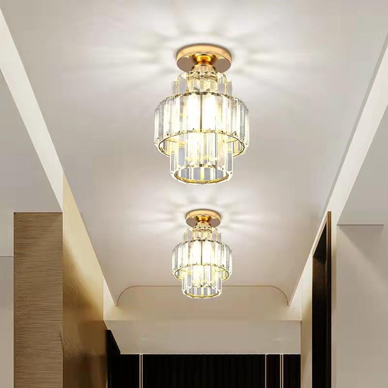 Elegant Gold Crystal Chandelier for Corridor, Balcony, or Cloakroom - Surface-Mounted Decorative Downlight