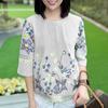 ZANZEA Women Casual Round Neck 3/4 Sleeve Floral Print Stripe Blouse