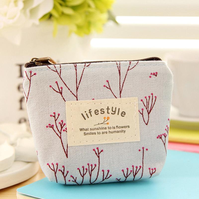 Flower Pattern Coin Purses Small Fresh Canvas Coin Wallet Lady Girls Earphone Coin Key Money Storage Bag Zipper Pouch