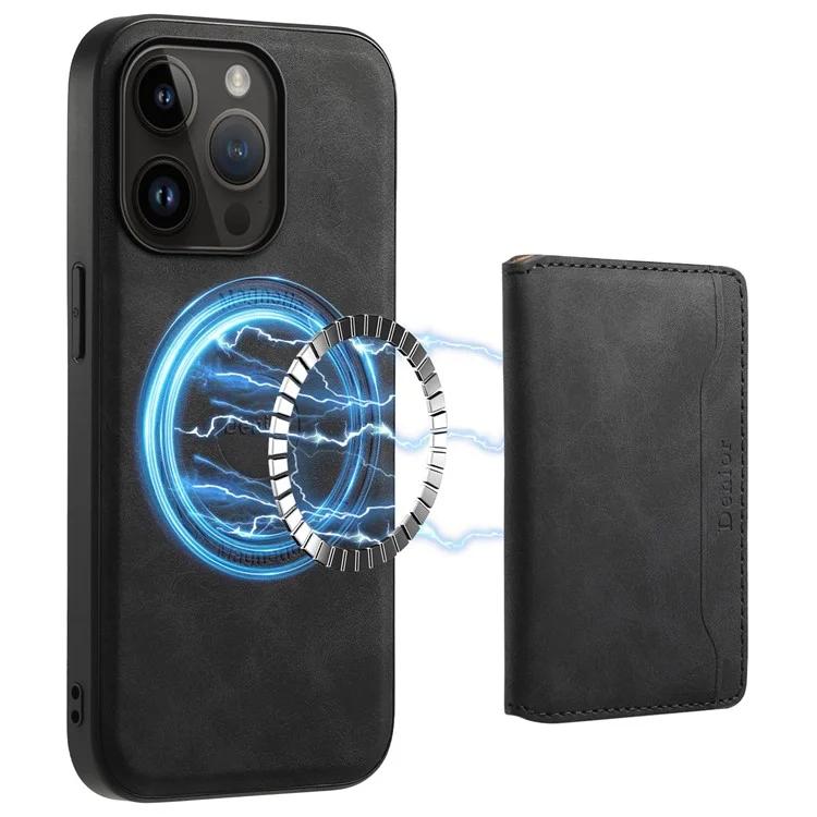

D13 Оптовый Чехол Для Телефона Для Iphone 14 Pro ПК + ТПУ + ПУ Кожаный Защитный Чехол Для Телефона Со Съемным Держателем Магнитной Карты - Черный