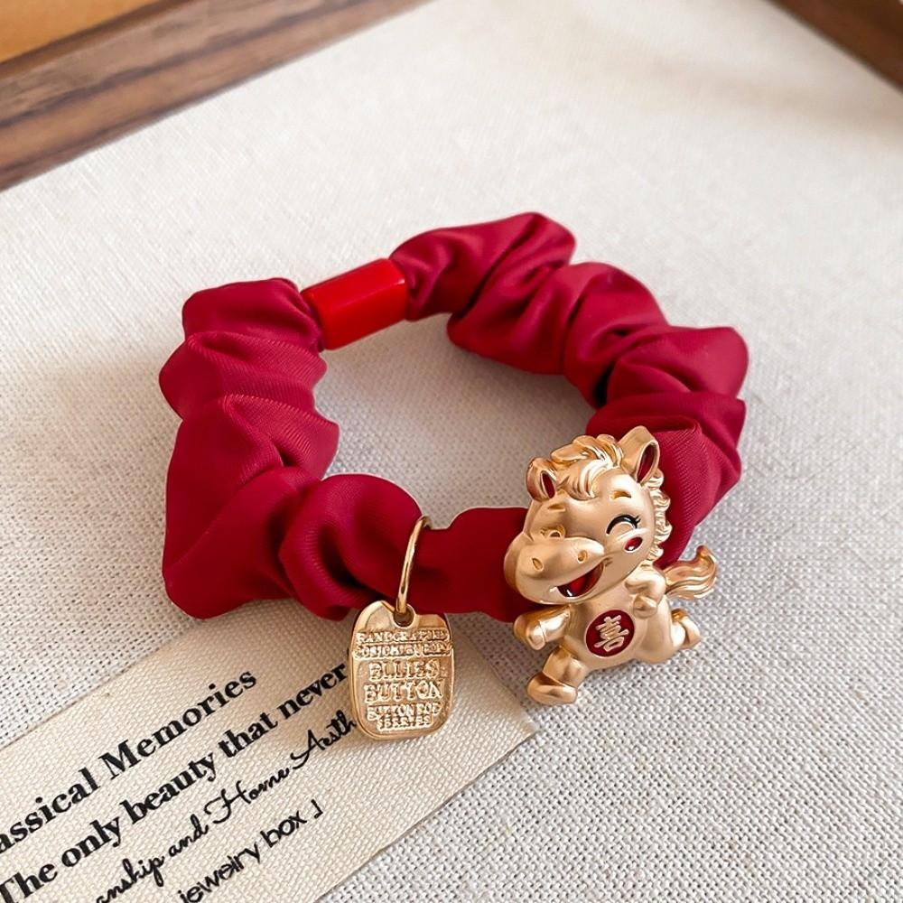Zinc Zinc Alloy Zodiac Horse Hair Rope Wrinkle Chinese Children Hair Band Red Hair Scrunchies  Kids