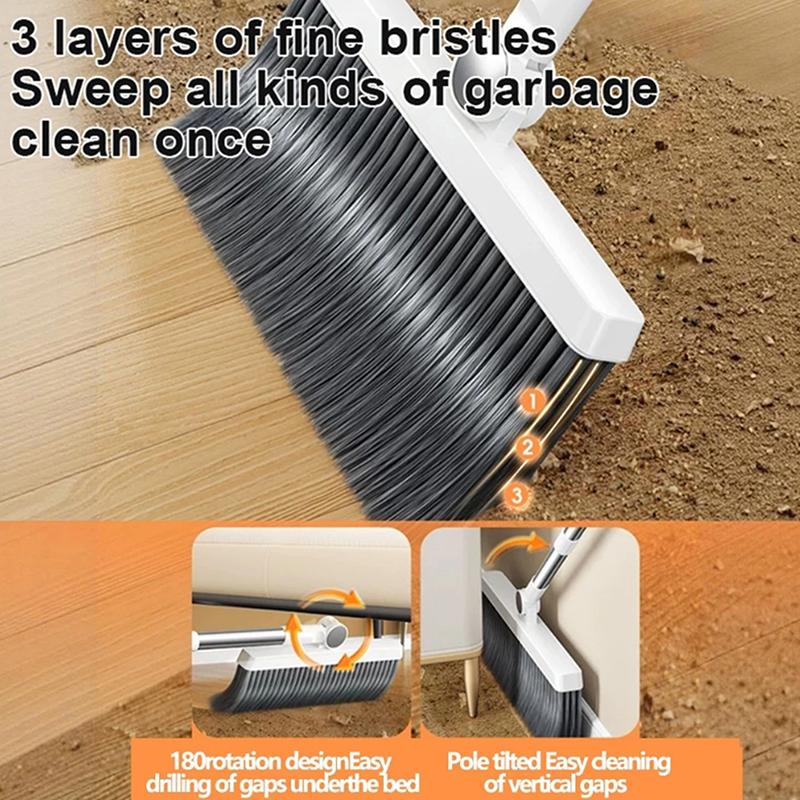 Effortless Home Cleaning with 3 in 1 Design Long Handled Floor Brush and Dustpan Set for All Surfaces