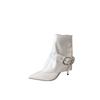2025 autumn and winter new pointed thin heel high heel temperament French belt buckle fashionable sexy beautiful women short boots