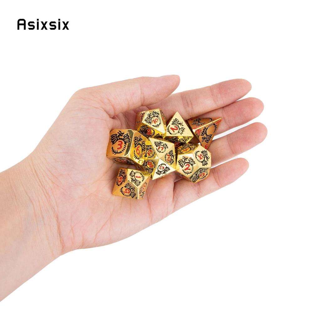 Set de zaruri poliedrice din metal solid, 7 bucăți, potrivit pentru jocuri de rol RPG, joc de masă, joc de cărți