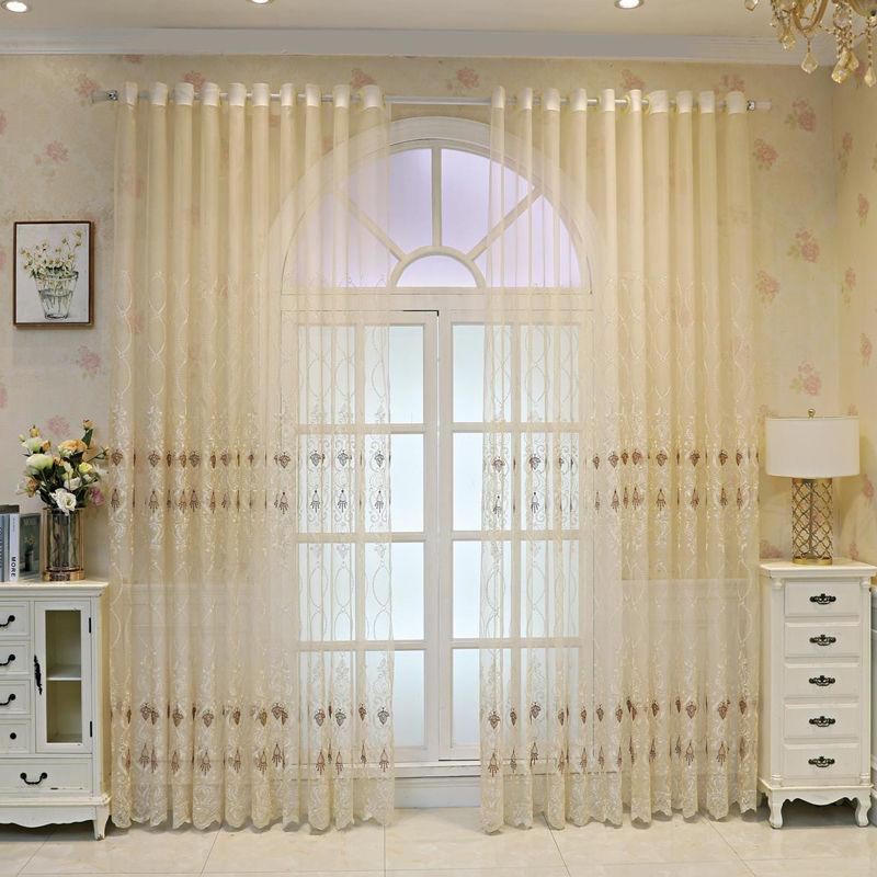 Cortinas transparentes bordadas estilo Glamour europeo, Tratamientos para dormitorio, oficina, cocina, sala de estar, estudio