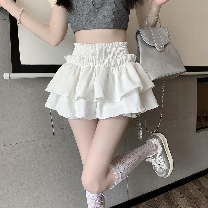 White Ballet Style Ruffled Skirt: Women’s Puffy High Waist Summer Skirt 2024