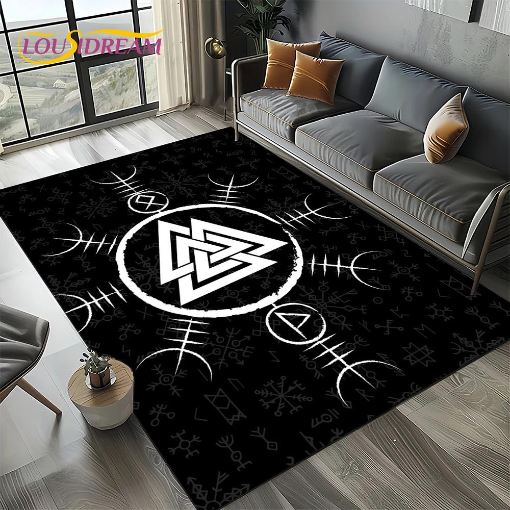 Odin Viking Symbol Valknut Nordic Valhalla Carpet Rug for Living Room Bedroom Home Sofa Decoration,Area Rug Non-slip Floor Mat