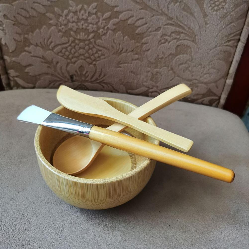 Sada nádob na míchání obličejových krytů Sady dřevěných krytů na obličej, včetně misky, lžíce, štětce a míchadla