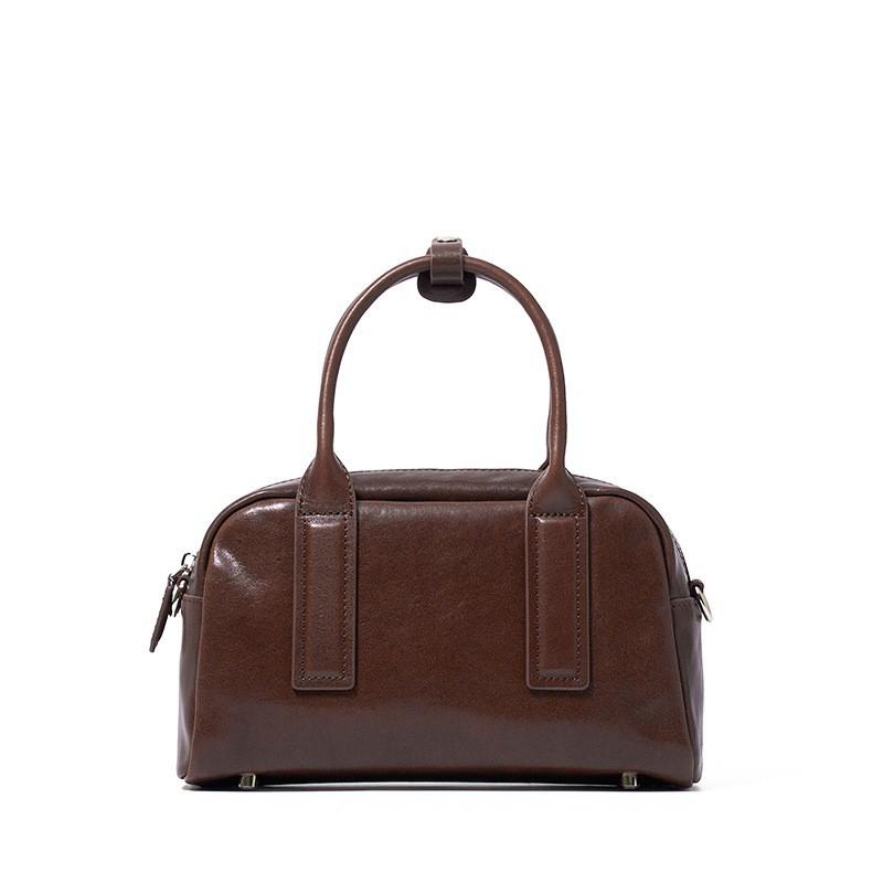 Genuine Leather Women's Bag New Bowling Cross-border Crystal Vegetable Tanned Cowhide Boston All-match Portable Cross-body
