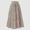 Moda Feminina Cor Sólida Renda Floral Cintura Elástica Solta Saia Longa