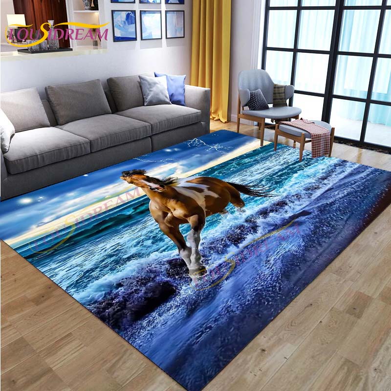 3D Running Horses Carpet Animal Rug for Home Living Room Sofa Colorful Horse Floor Mats Child Bedroom Decor Kids Play Carpets