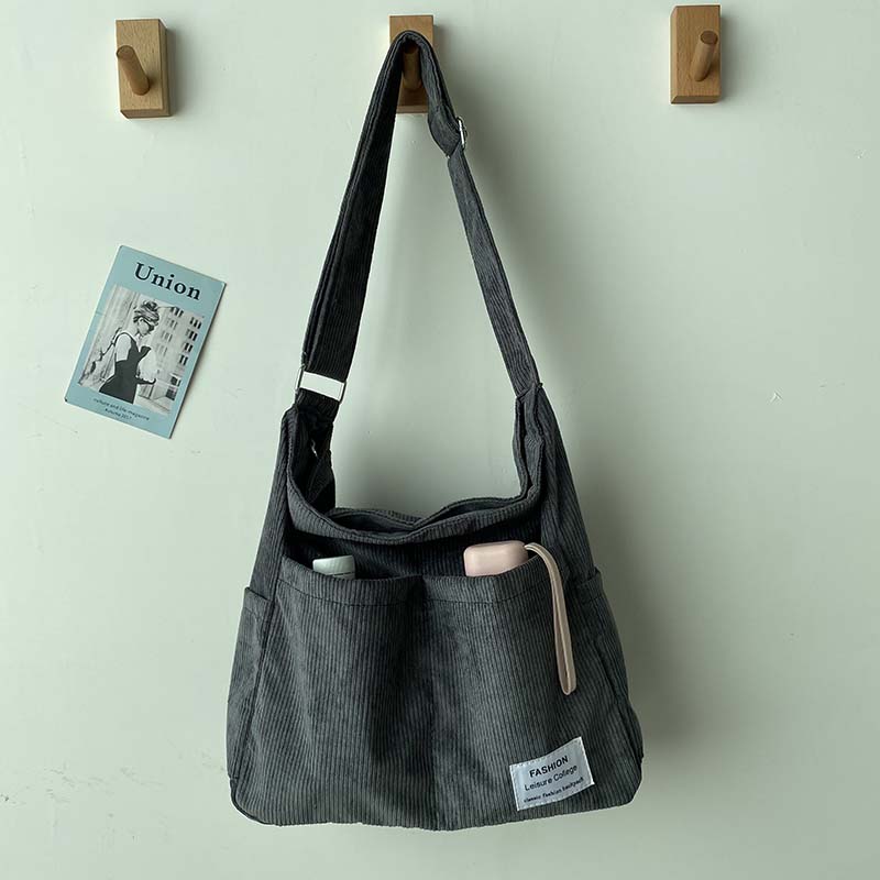 Hylhexyr Fashi Handbag Striped Corduroy Women's Shoulder Messenger Bag Large Capacity Casual Cross Body Bags Student Tote