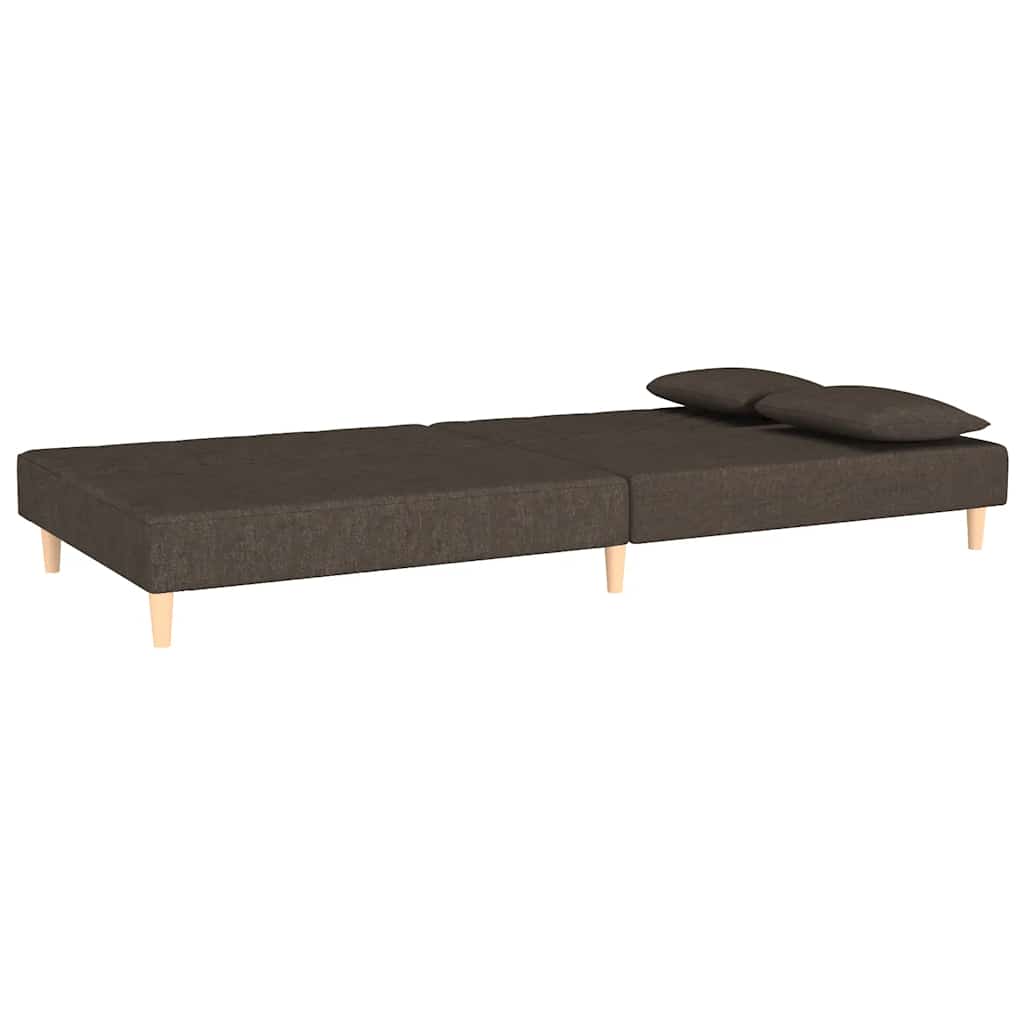 2 Seater Sofa Bed with 2 Pillows Brown Fabric