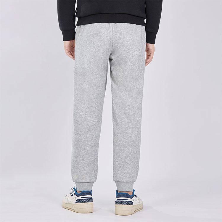 Li Ning Badminton Series Solid Color Ribbed Cuff Fleece Knit Sports Long Pants Men bottoms Light-Gray AKLTC87-2