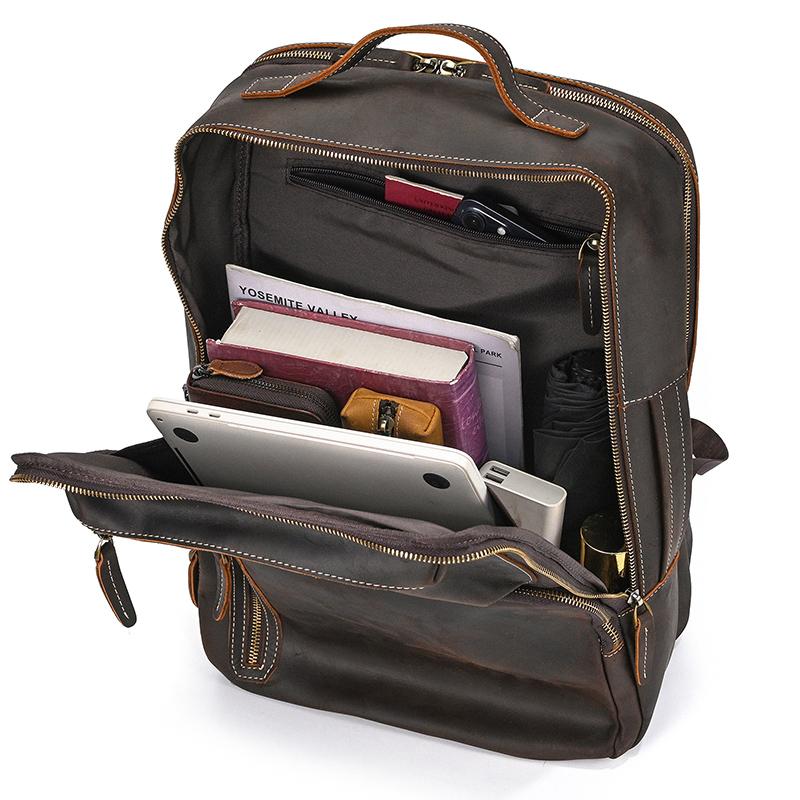 Double Layer Genuine Leather Backpack Bag For Men Male Real Cowhide Leather Backpacks For Man Laptop Bag School Bag Vintage Bags