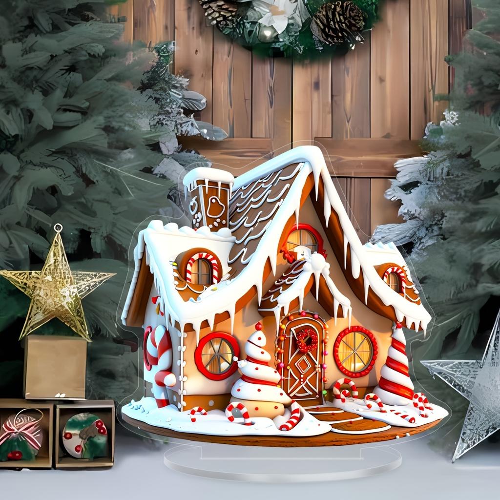8in Christmas Candy House Miniature Acrylic 2D Desktop Decorative Piece Colored Family Village Theme Festival Statue Home Decor