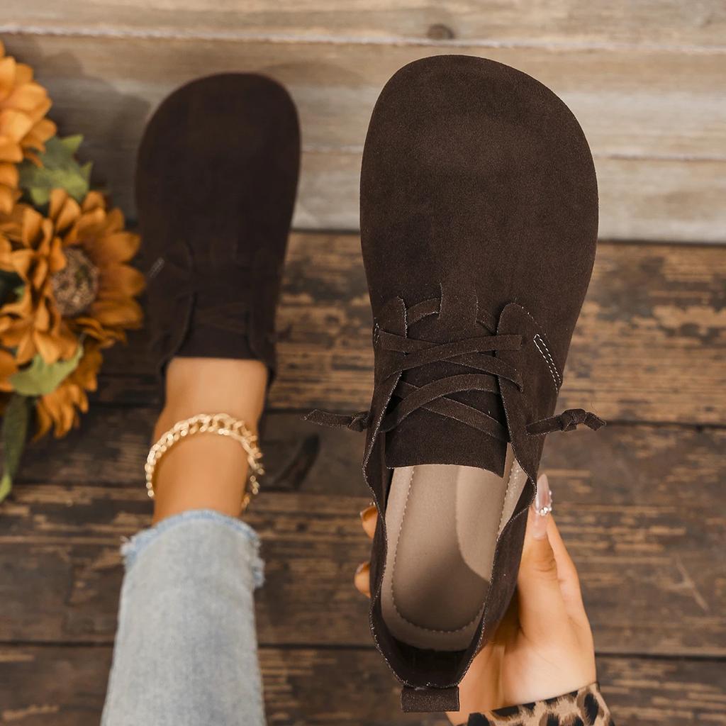 Fashion 2025 Spring New Women's Flat Shoes Fashion Round Toe Flats Lightweight Lace-up Single Shoes Outdoor Casual Shoes Size 36-43