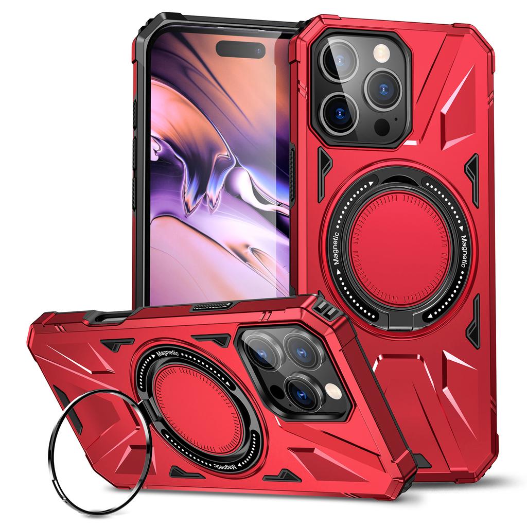 For iPhone 16 Pro Magnetic Case TPU+PC Ring Kickstand Anti-Drop Phone Cover