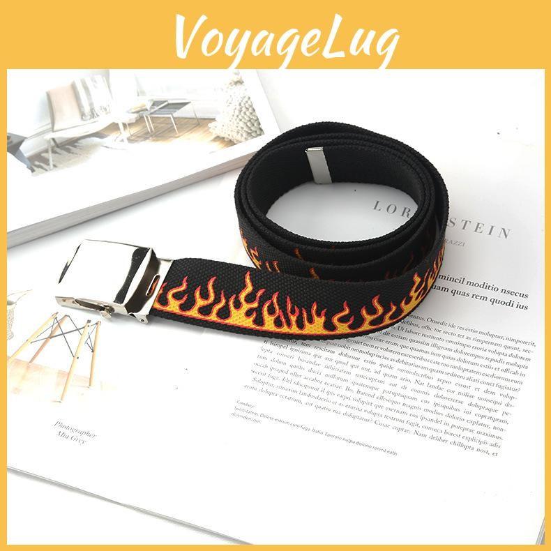 Fashionable Flame Pattern Metal Buckle Decoration Men Casual Woven Belt Canvas