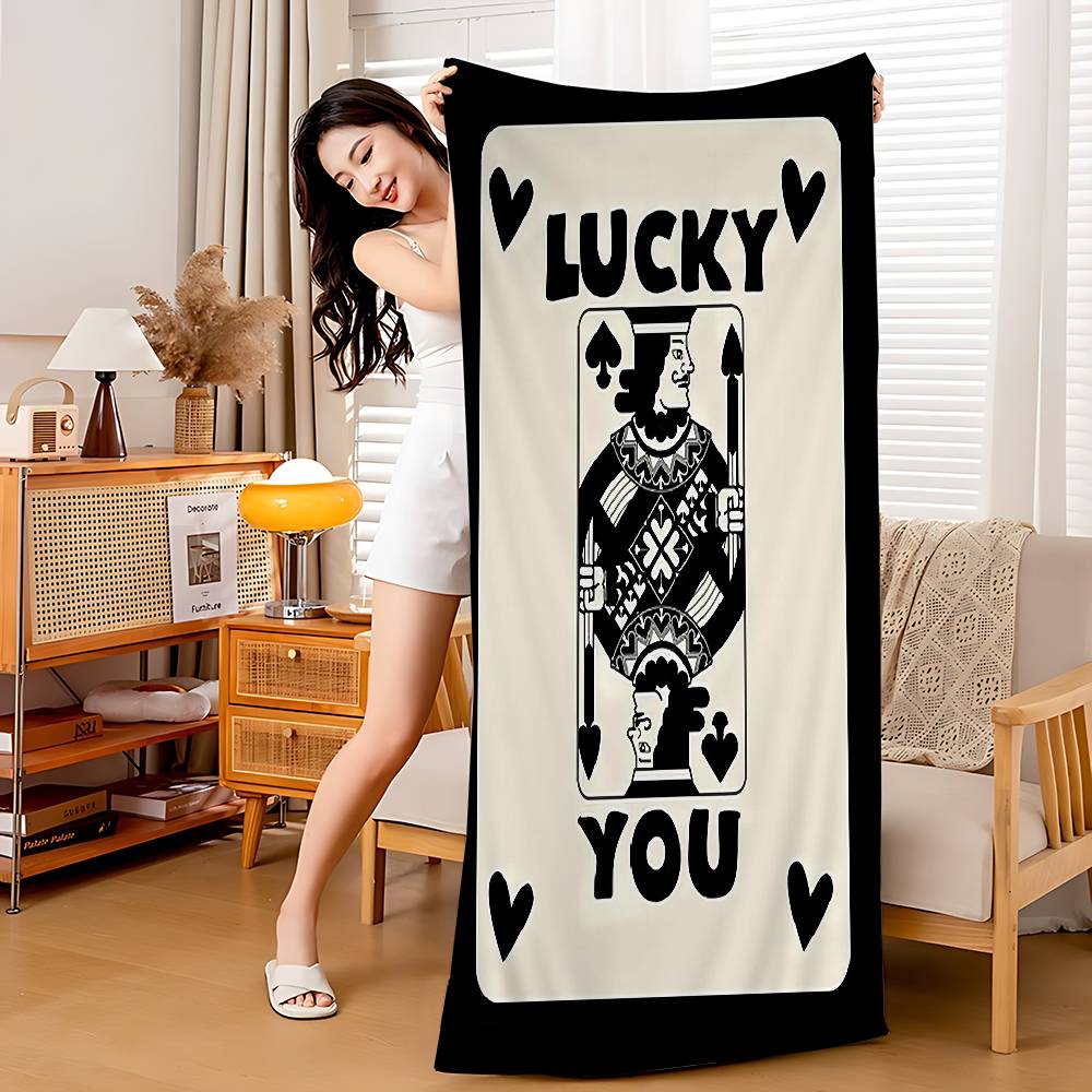 

Lucky Playing Card Bath Towel Microfiber Soft Water Absorbing Breathable For Girl Kids Decorative Cartoon Beach Towel W30*H60(CM)