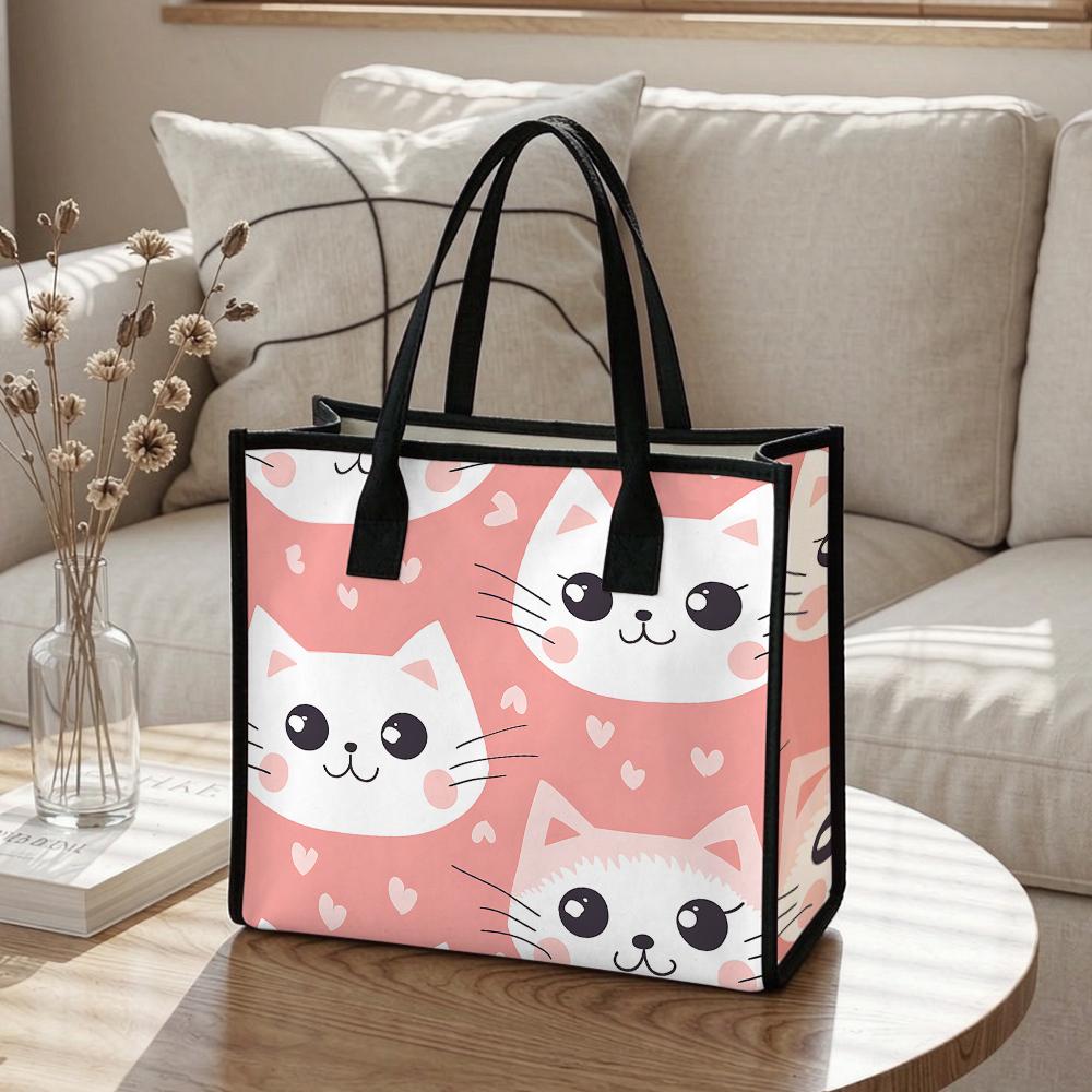 Cute Cat Printed Tote Bag Casual Large Capacity Handbag for Daily Use