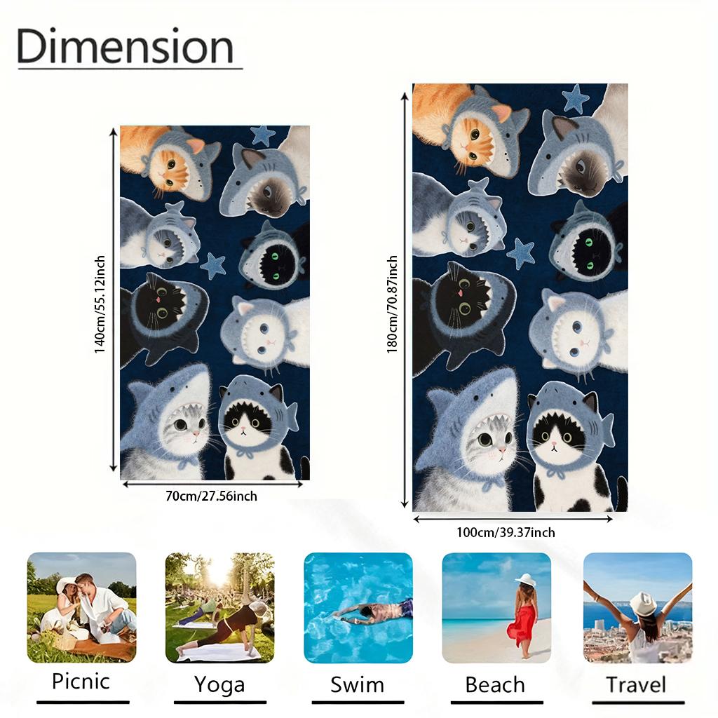 1Pc Cute Cats Beach Towel Large Quick-Drying Towel Suitable For Beach Yoga Pool Gym Sport Home Towel For Sand Free