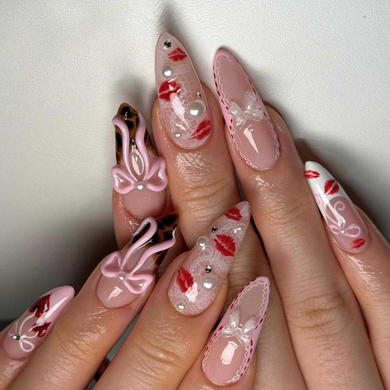 

Миндальный пресс на ногтях Глянцевые накладные ногти Наклейки на ногти в 12 размерах 24 шт Французские ногти Советы по самостоятельному украшению ногтей