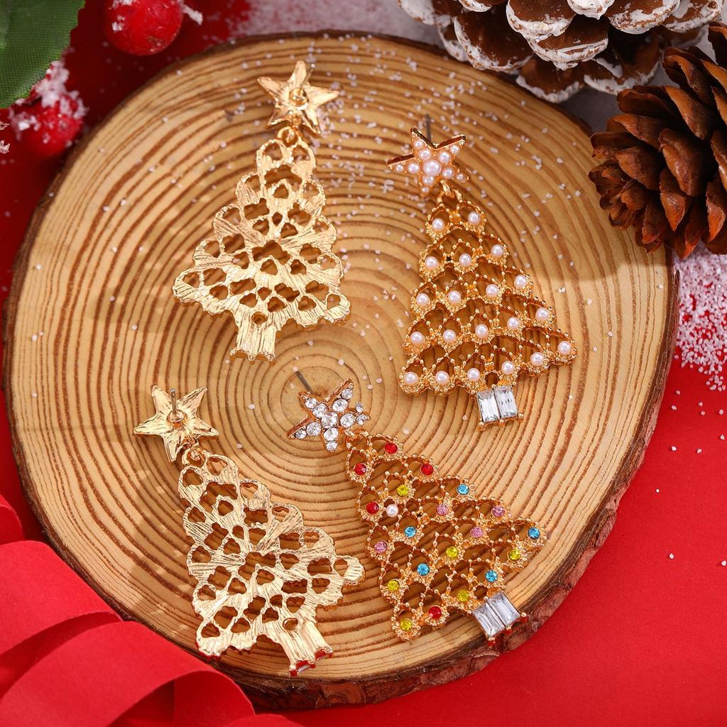 High quality 2026 personality temperament color alloy Christmas tree earrings foreign trade Christmas party earrings earrings wholesale