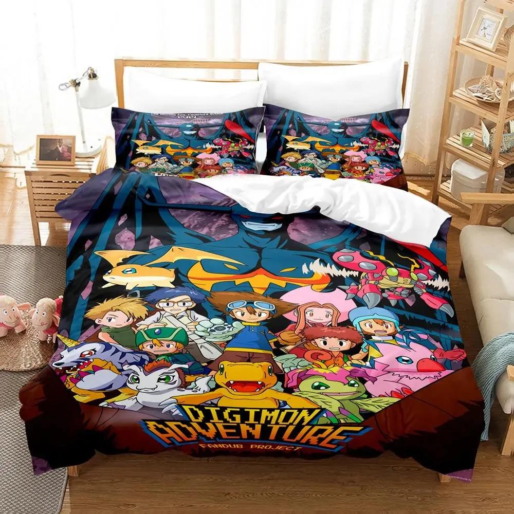 3D Print Anime Digimon Adventure Bedding Set Duvet Cover Bed Set Quilt Cover Pillowcase Comforter King Queen Size Boys Adult