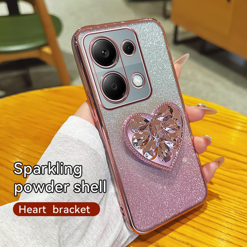 

Gradient Glitter Plating Love Heart Phone Holder Case For Xiaomi Redmi Note 14 13 12 11 11S 10 10S 9 Pro Plus 4G 5G Cover Redmi Note 12 Pro 4G
