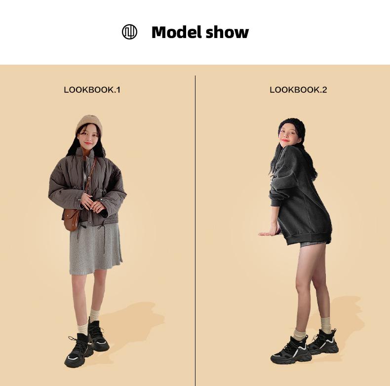 ZHR Women's Warm Velvet Thick-Soled Sneakers, Winter 2023 Casual Black Dad Shoes with Heels