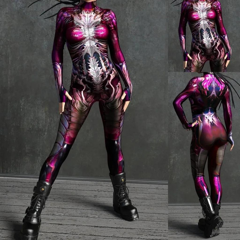 3D Digital Printing Stage Performance Costumes Adults Halloween Events Carnival Theme Party Cosplay Outfit Pretend Game Jumpsuit