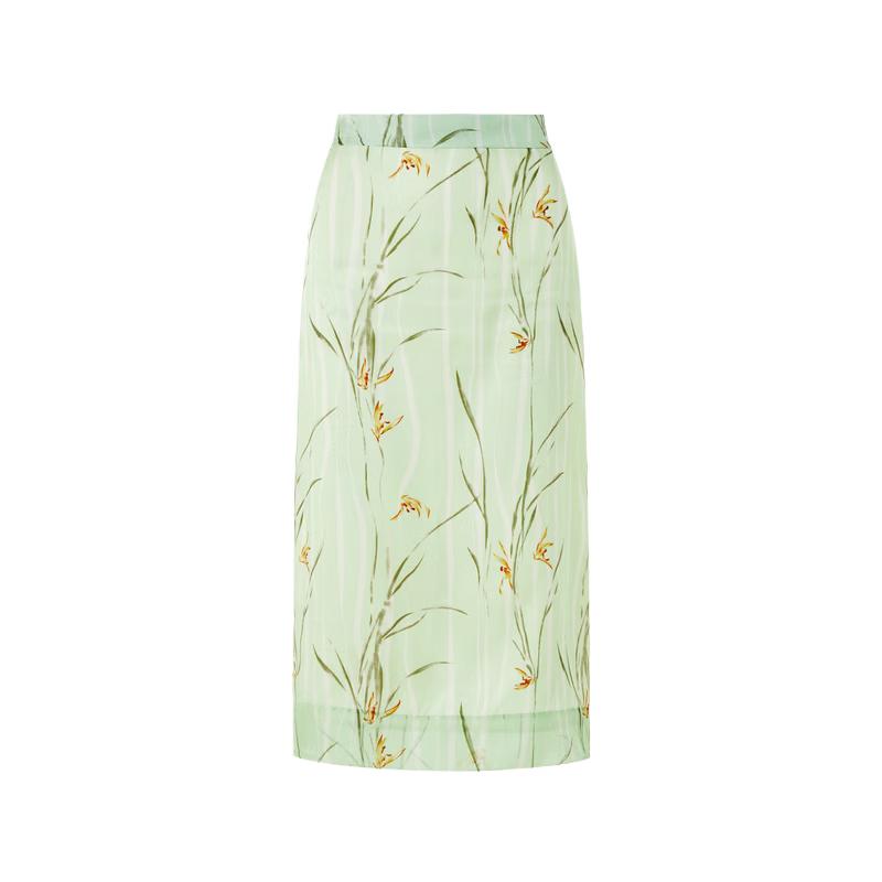 

New Chinese Style Silk Midi Skirt M