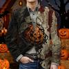 Herren Halloween Print Corduroy Warme Blazerjacke mit Taschen Lässiger Anzugmantel Knopfleiste Vorne Langarm Oberbekleidung