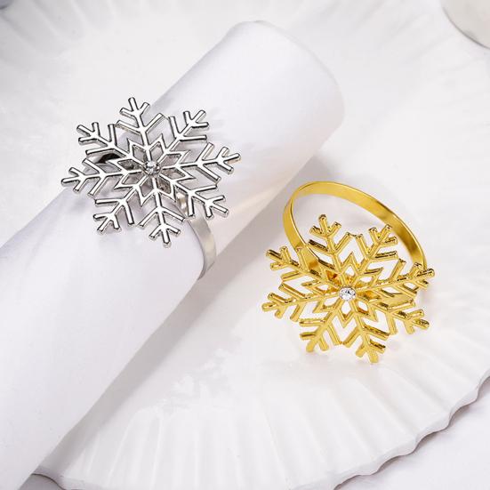 1/2/6Pcs Golden Metal Napkin Ring Faux Pearl Decor Snowflake Design Winter-themed Napkin Holders Weddings Parties Table Decor